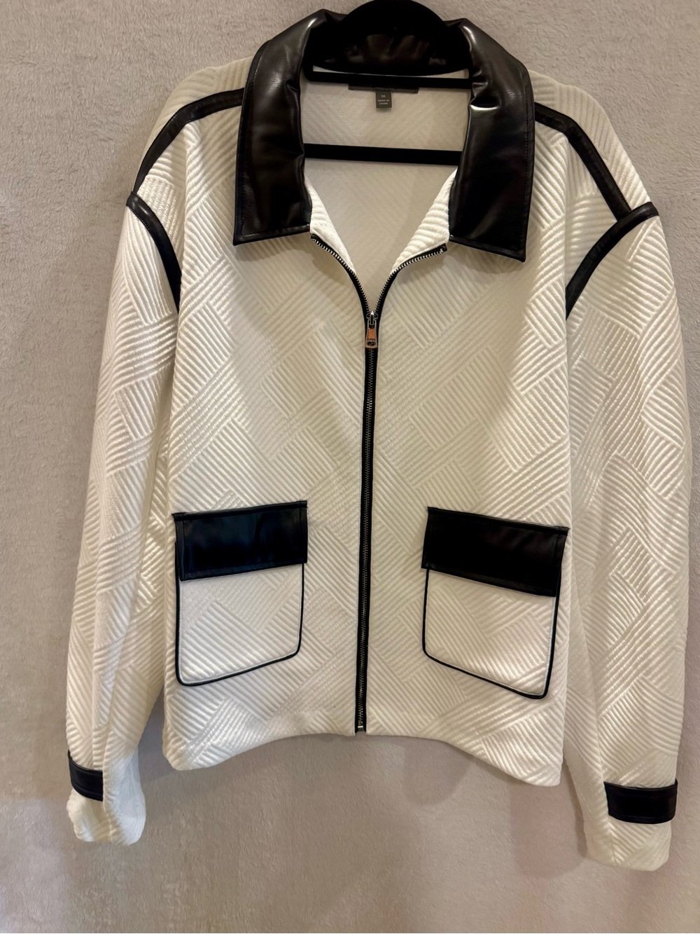 Kate & Mallory White Bomber Jacket with Black Trim